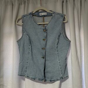 Zara Denim Button-Up Vest